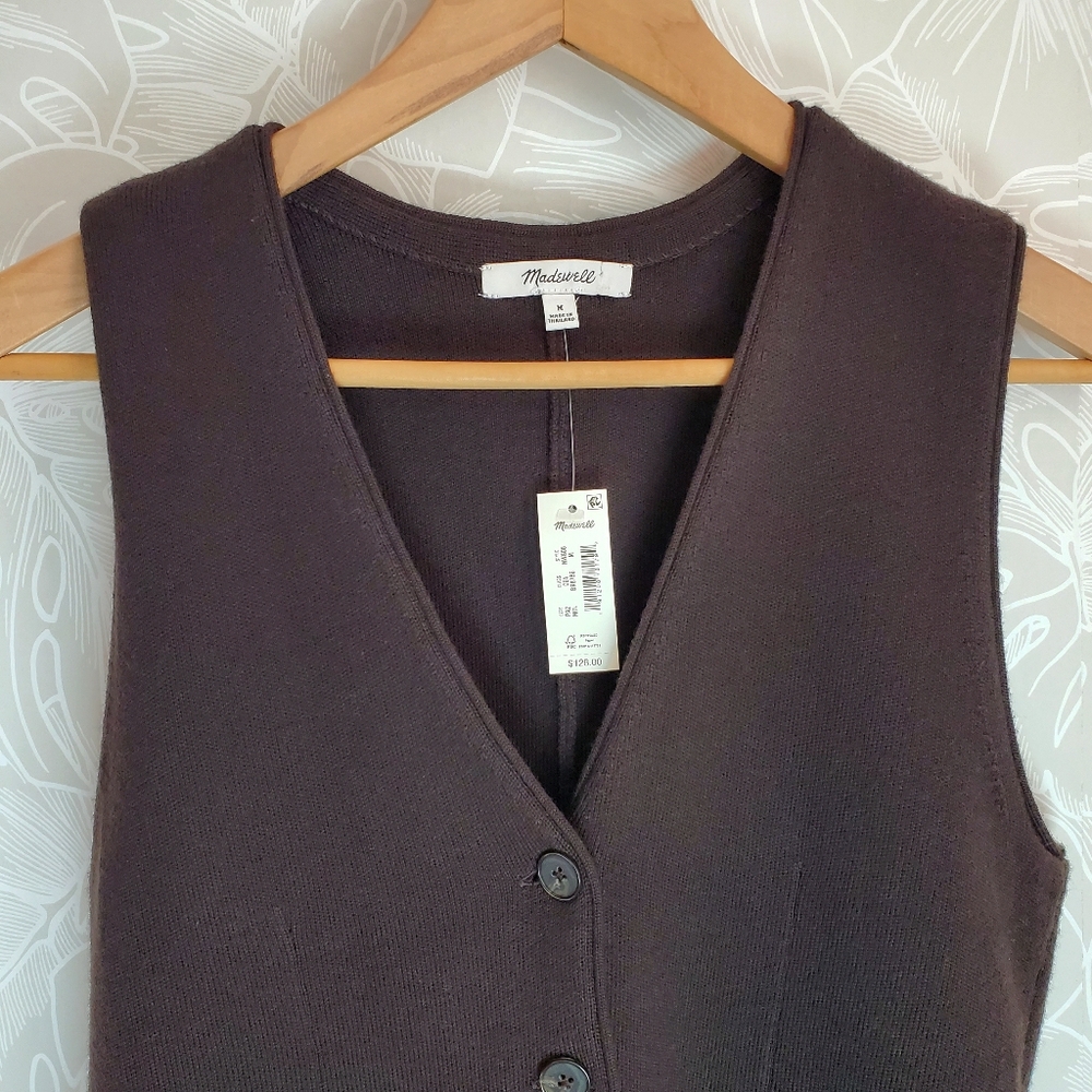 Madewell 100% Merino Wool V-Neck Sweater Vest Size M Chocolate Brown - Picture 5 of 9